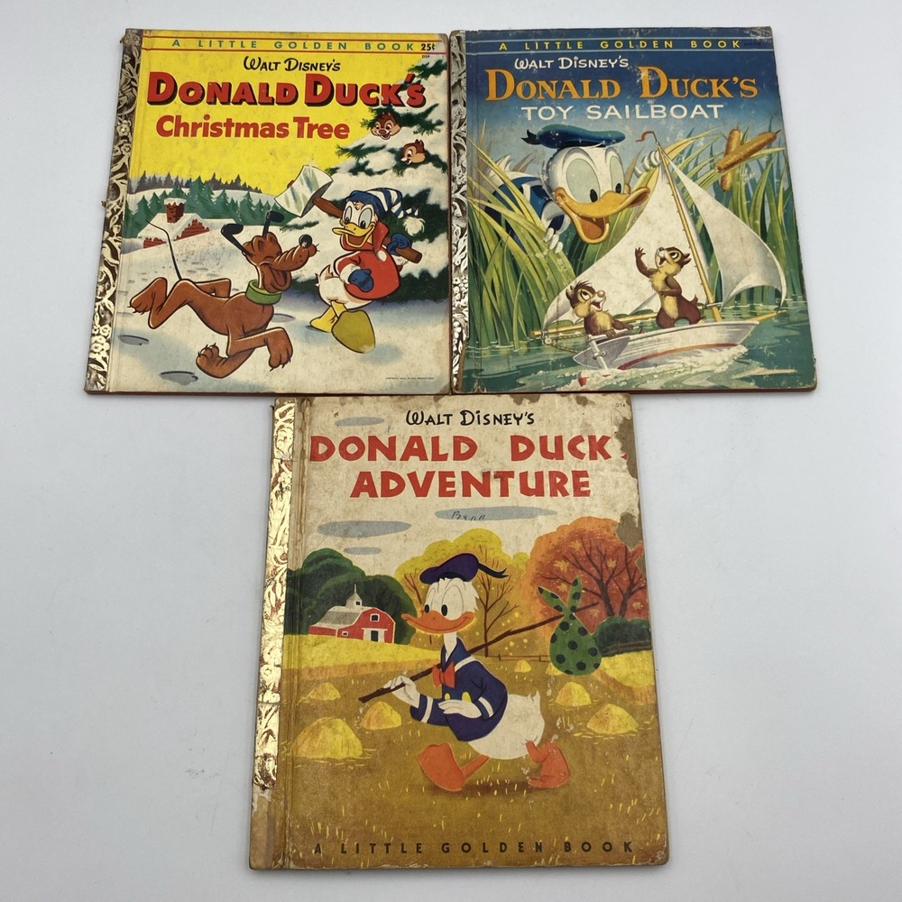 Lot Set of‎ 3 Vintage Disney Little Golden Books Donald Duck